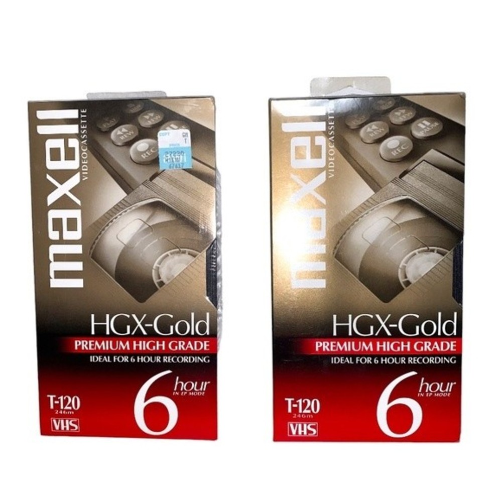 VHS Blank Tape Maxell HGX-Gold T 120 6 Hour VHS Tape Lot of 2 Sealed Cassette